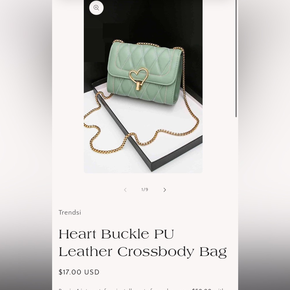 Heart buckle leather crossbody purse